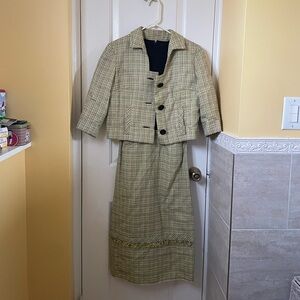 Vintage 1960s Pale Yellow Tweed Jacket and Dress Set